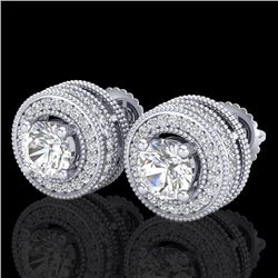 2.09 CTW VS/SI Diamond Solitaire Art Deco Stud Earrings 18K White Gold - REF-254X5T - 37139