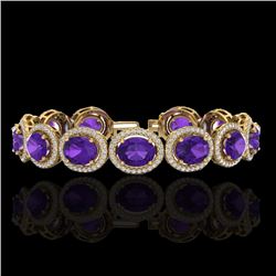 24 CTW Amethyst & Micro Pave VS/SI Diamond Certified Bracelet 10K Yellow Gold - REF-360W2H - 22679
