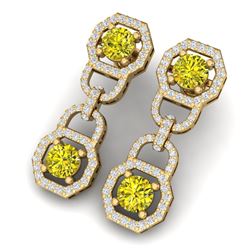 4 CTW Si/I Fancy Yellow And White Diamond Earrings 18K Yellow Gold - REF-300Y2N - 40138