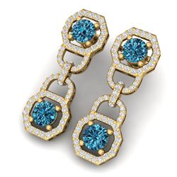 4 CTW Certified Si/I Fancy Blue And White Diamond Earrings 18K Yellow Gold - REF-271R4K - 40135
