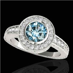 2 CTW SI Certified Blue Diamond Solitaire Halo Ring 10K White Gold - REF-261K8R - 33905