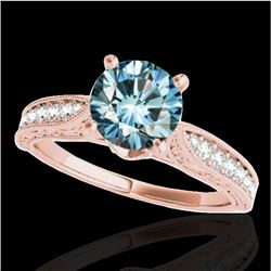 1.5 CTW SI Certified Fancy Blue Diamond Solitaire Antique Ring 10K Rose Gold - REF-221Y8N - 34735