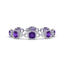 30 CTW Amethyst & VS/SI Diamond Certified Bracelet 14K White Gold - REF-368N9Y - 23015