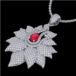 3 CTW Ruby & Micro Pave VS/SI Diamond Designer Necklace 18K White Gold - REF-257H3W - 22563
