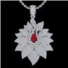 Image 2 : 3 CTW Ruby & Micro Pave VS/SI Diamond Designer Necklace 18K White Gold - REF-257H3W - 22563