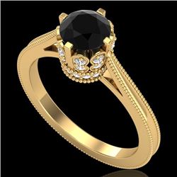1.14 CTW Fancy Black Diamond Solitaire Engagement Art Deco Ring 18K Yellow Gold - REF-94T5X - 37340