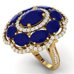 14.4 CTW Royalty Designer Sapphire & VS Diamond Ring 18K Yellow Gold - REF-250Y9N - 39191