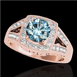 1.65 CTW SI Certified Fancy Blue Diamond Solitaire Halo Ring 10K Rose Gold - REF-233X4T - 34465