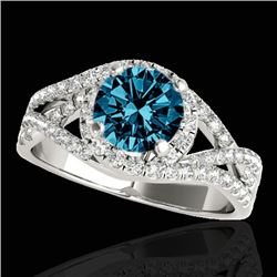 2 CTW SI Certified Fancy Blue Diamond Solitaire Halo Ring Two Tone 10K White Gold - REF-263W6H - 338