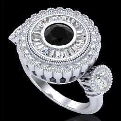 2.62 CTW Fancy Black Diamond Solitaire Art Deco 3 Stone Ring 18K White Gold - REF-254M5F - 37919