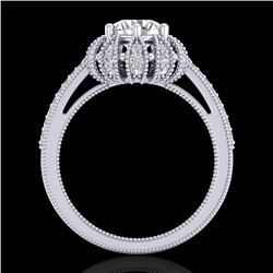 1.65 CTW VS/SI Diamond Solitaire Art Deco Micro Pave Ring 18K White Gold - REF-427F3M - 36992