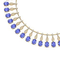 67.15 CTW Royalty Tanzanite & VS Diamond Necklace 18K Yellow Gold - REF-1527H3W - 39131