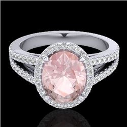 3 CTW Morganite & Micro VS/SI Diamond Halo Solitaire Ring 18K White Gold - REF-86K2R - 20944