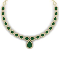 51.41 CTW Royalty Emerald & VS Diamond Necklace 18K Yellow Gold - REF-1018F2M - 39422