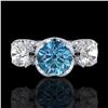 Image 2 : 3 CTW Fancy Intense Blue Diamond Solitaire Art Deco 3 Stone Ring 18K White Gold - REF-418R2K - 37432