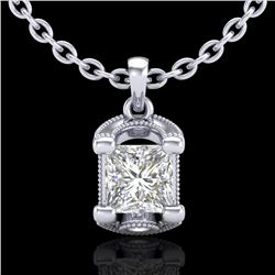 1.25 CTW Princess VS/SI Diamond Solitaire Art Deco Necklace 18K White Gold - REF-315M2F - 37154