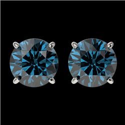 2.14 CTW Certified Intense Blue SI Diamond Solitaire Stud Earrings 10K White Gold - REF-263M6F - 366