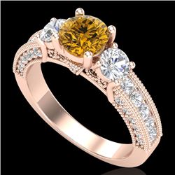 2.07 CTW Intense Fancy Yellow Diamond Art Deco 3 Stone Ring 18K Rose Gold - REF-254F5M - 37785