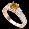 Image 1 : 2.07 CTW Intense Fancy Yellow Diamond Art Deco 3 Stone Ring 18K Rose Gold - REF-254F5M - 37785