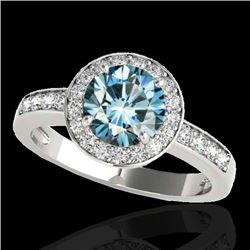2 CTW SI Certified Blue Diamond Solitaire Halo Ring 10K White Gold - REF-254M5F - 34356