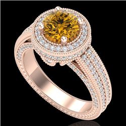 2.8 CTW Intense Fancy Yellow Diamond Engagement Art Deco Ring 18K Rose Gold - REF-327Y3N - 38009