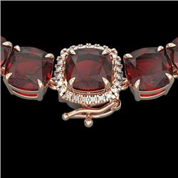 87 CTW Garnet & VS/SI Diamond Halo Micro Eternity Necklace 14K Rose Gold - REF-320X2T - 23347