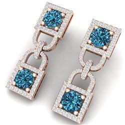 4 CTW Certified Si/I Fancy Blue And White Diamond Earrings 18K Rose Gold - REF-265W9H - 40161