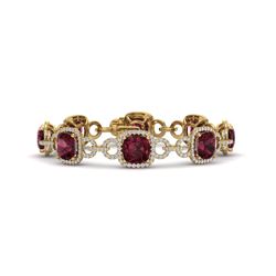 30 CTW Garnet & VS/SI Diamond Certified Bracelet 14K Yellow Gold - REF-368T9X - 23025