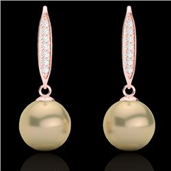 0.18 CTW Micro Pave VS/SI Diamonden Pearl Designer Earrings 14K Rose Gold - REF-30H9W - 22633