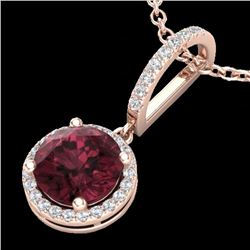 2.75 CTW Garnet & Micro Pave VS/SI Diamond Necklace Designer Halo 14K Rose Gold - REF-46X2T - 23198