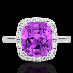 2.75 CTW Amethyst & Micro Pave VS/SI Diamond Halo Solitaire Ring 18K White Gold - REF-50W4H - 22835