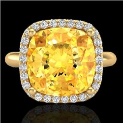 6 CTW Citrine And Micro Pave Halo VS/SI Diamond Ring Solitaire 18K Yellow Gold - REF-55F6M - 23096