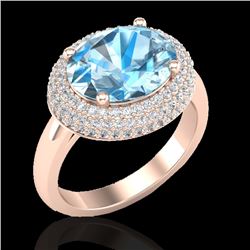 5 CTW Sky Blue Topaz & Micro Pave VS/SI Diamond Certified Ring 14K Rose Gold - REF-90W2H - 20907