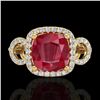Image 1 : 3.15 CTW Ruby & Micro VS/SI Diamond Certified Ring 18K Yellow Gold - REF-76W9H - 23009