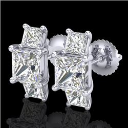 3.08 CTW Princess VS/SI Diamond Art Deco Stud Earrings 18K White Gold - REF-630X2T - 37199