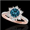 Image 1 : 2 CTW SI Certified Blue Diamond Solitaire Halo Ring 10K Rose Gold - REF-200T2X - 33712