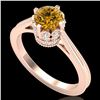 Image 1 : 1.14 CTW Intense Fancy Yellow Diamond Engagement Art Deco Ring 18K Rose Gold - REF-136R4K - 37344