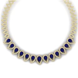 33.4 CTW Royalty Sapphire & VS Diamond Necklace 18K Yellow Gold - REF-1200X2T - 39443