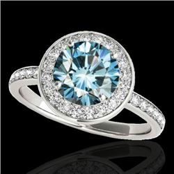 1.65 CTW SI Certified Fancy Blue Diamond Solitaire Halo Ring 10K White Gold - REF-209K3R - 34374