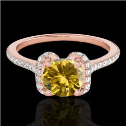 1.33 CTW Certified Si Fancy Intense Yellow Diamond Solitaire Halo Ring 10K Rose Gold - REF-163K5R - 