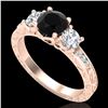 Image 1 : 1.41 CTW Fancy Black Diamond Solitaire Art Deco 3 Stone Ring 18K Rose Gold - REF-138M2F - 37759