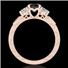Image 4 : 1.41 CTW Fancy Black Diamond Solitaire Art Deco 3 Stone Ring 18K Rose Gold - REF-138M2F - 37759