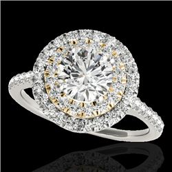 1.5 CTW H-SI/I Certified Diamond Solitaire Halo Ring Two Tone 10K White & Yellow Gold - REF-163M6F -