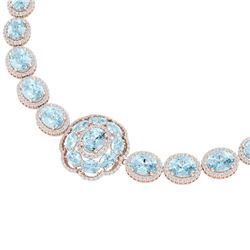 81.42 CTW Royalty Sky Topaz & VS Diamond Necklace 18K Rose Gold - REF-1054T5X - 39232