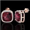Image 2 : 12 CTW Garnet & Micro Pave Halo VS/SI Diamond Earrings Solitaire 14K Rose Gold - REF-73K3R - 23064