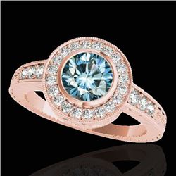 2 CTW SI Certified Blue Diamond Solitaire Halo Ring 10K Rose Gold - REF-261X8T - 33906