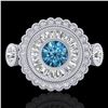 Image 2 : 2.62 CTW Intense Blue Diamond Solitaire Art Deco 3 Stone Ring 18K White Gold - REF-290M9F - 37922