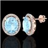 Image 2 : 5 CTW Aquamarine & Micro Pave VS/SI Diamond Earrings Halo 14K Rose Gold - REF-96M2F - 21044