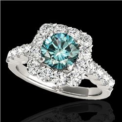 2.5 CTW SI Certified Fancy Blue Diamond Solitaire Halo Ring 10K White Gold - REF-230Y9N - 33348