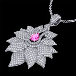 3 CTW Pink Sapphire & Micro Pave VS/SI Diamond Designer Necklace 18K White Gold - REF-257R3K - 22567